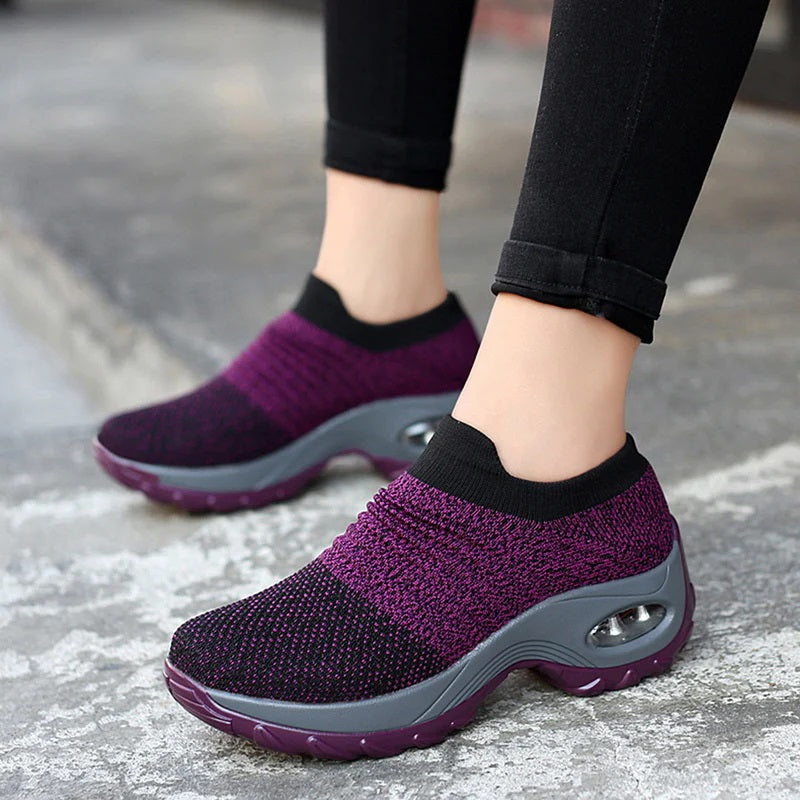 Women Slip-on Sneakers. Breathable, Mesh, Casual, Platform Shoes