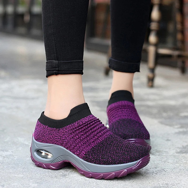 Women Slip-on Sneakers. Breathable, Mesh, Casual, Platform Shoes