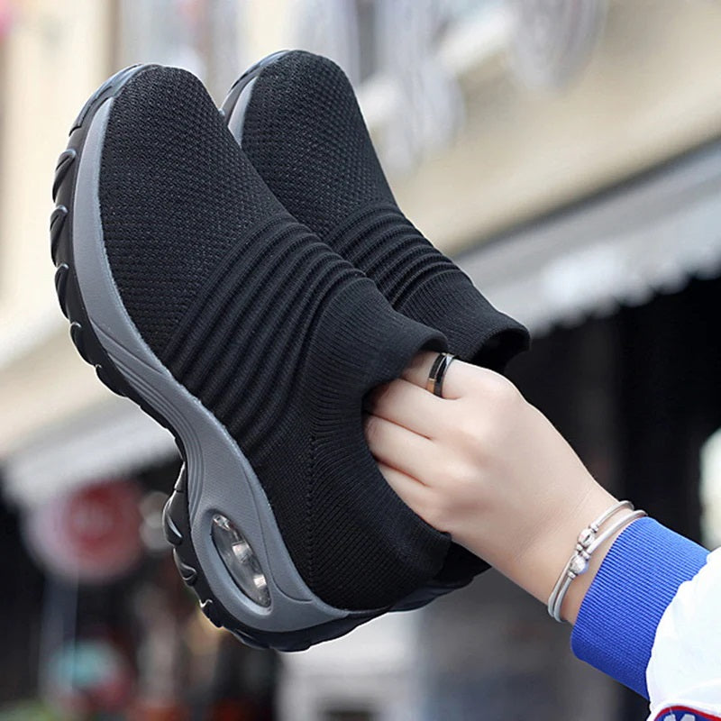Women Slip-on Sneakers. Breathable, Mesh, Casual, Platform Shoes