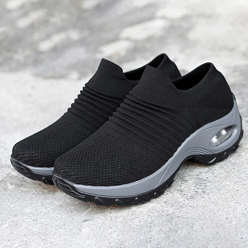 Women Slip-on Sneakers. Breathable, Mesh, Casual, Platform Shoes