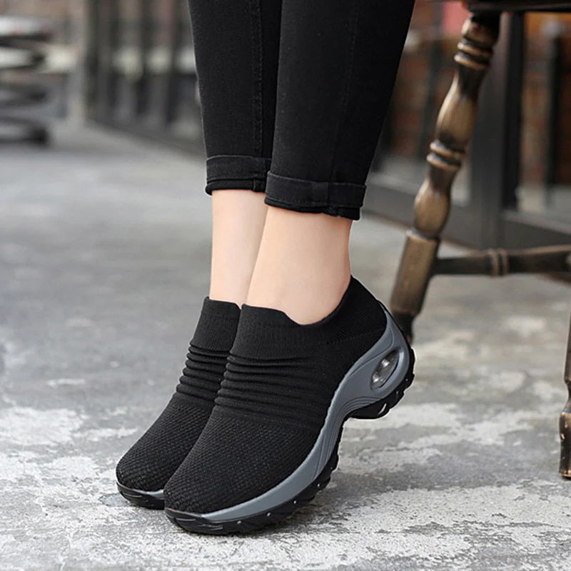 Women Slip-on Sneakers. Breathable, Mesh, Casual, Platform Shoes
