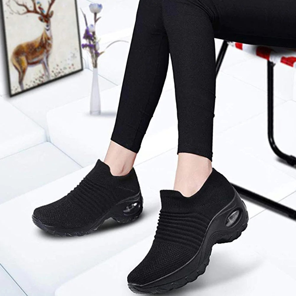 Women Slip-on Sneakers. Breathable, Mesh, Casual, Platform Shoes