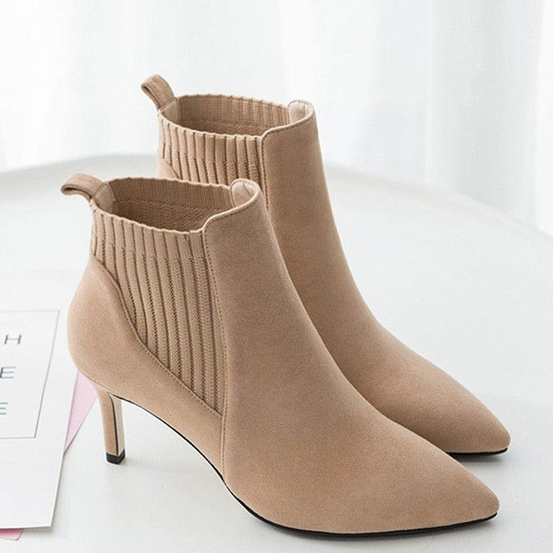 Woman Wool Elastic Slip On Ankle Booties