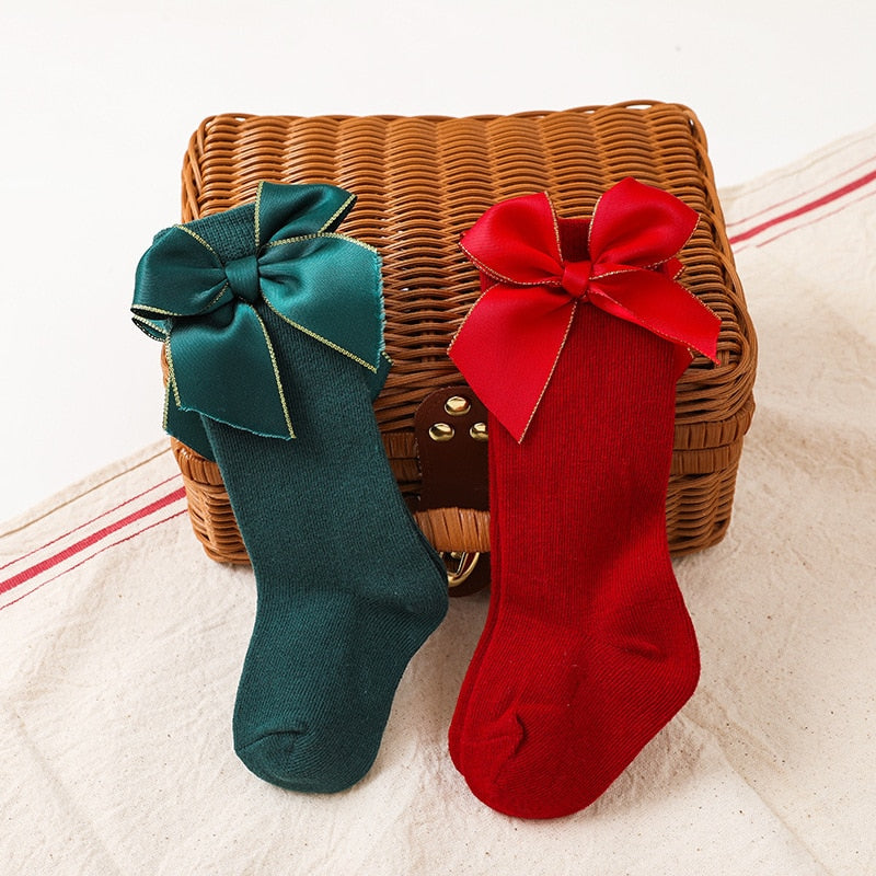 Brand-New Baby Toddlers Knee High Long Sock, Cotton Breathable Big Bowknot Spanish Design Kids Socks