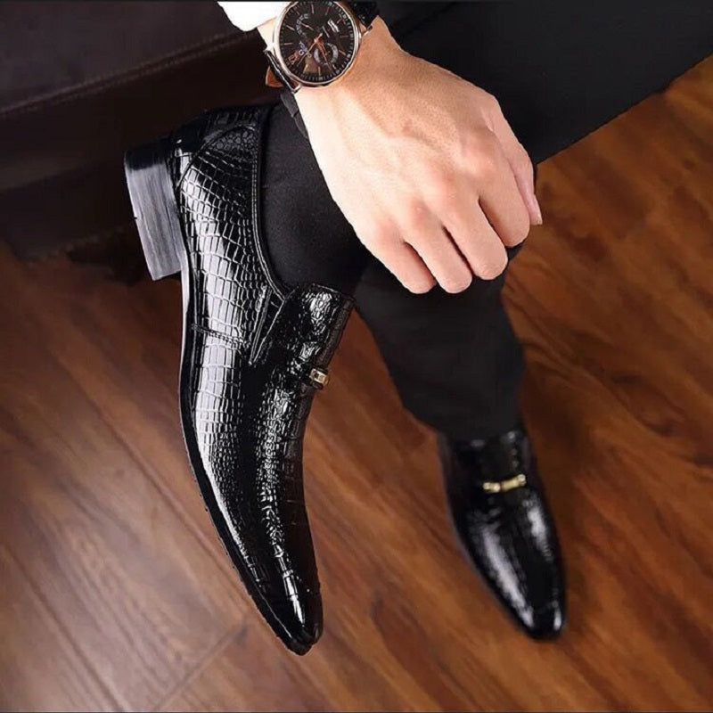 Crocodile Pattern Leather Shoes for Men - Classic Italian Slip-on Dress Shoes