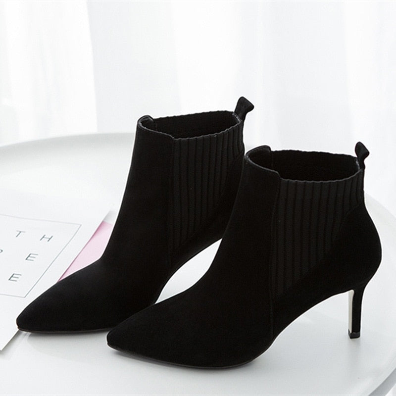 Woman Wool Elastic Slip On Ankle Booties