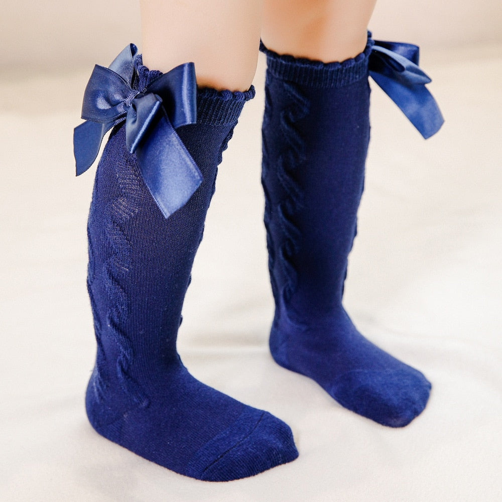 Baby Toddlers Knee-High Socks With Big Bow Design Cotton Stockings