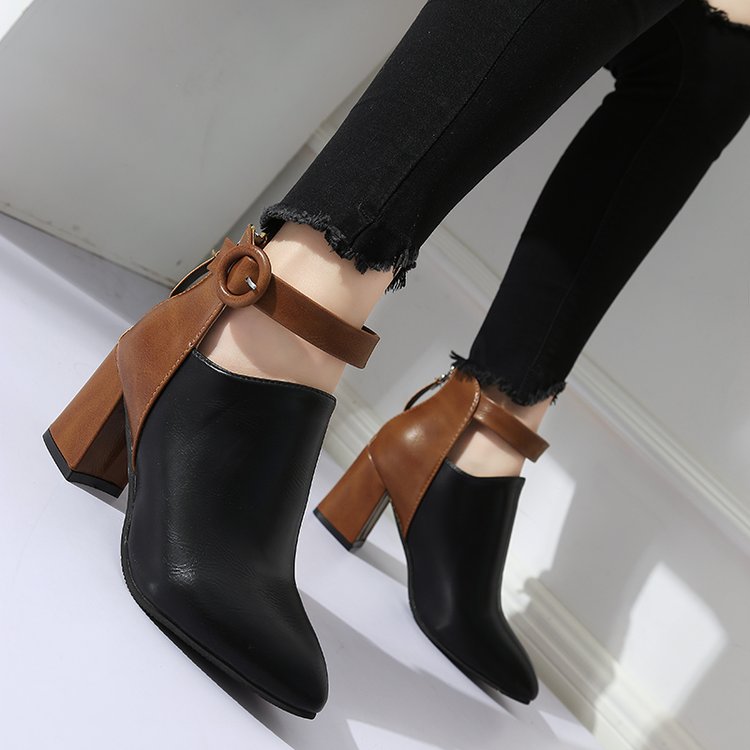 Women High Heel Dress Shoes - Leather Ankle Booties