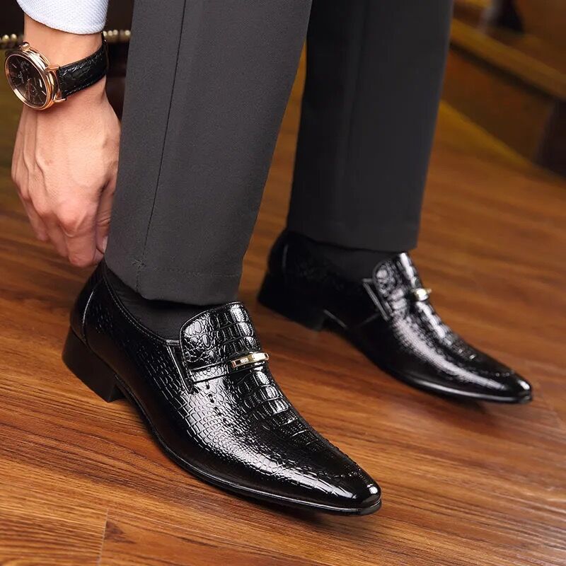 Crocodile Pattern Leather Shoes for Men - Classic Italian Slip-on Dress Shoes