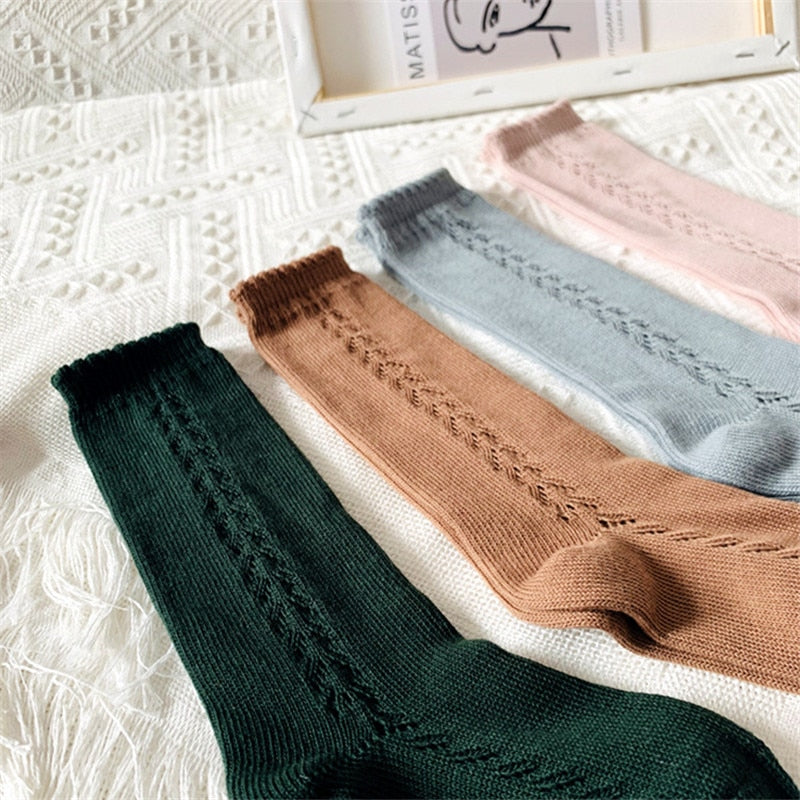 Kids Knee High Socks Cotton Mesh Breathable Soft Long Socks
