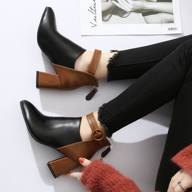 Women High Heel Dress Shoes - Leather Ankle Booties