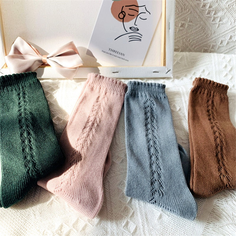 Kids Knee High Socks Cotton Mesh Breathable Soft Long Socks