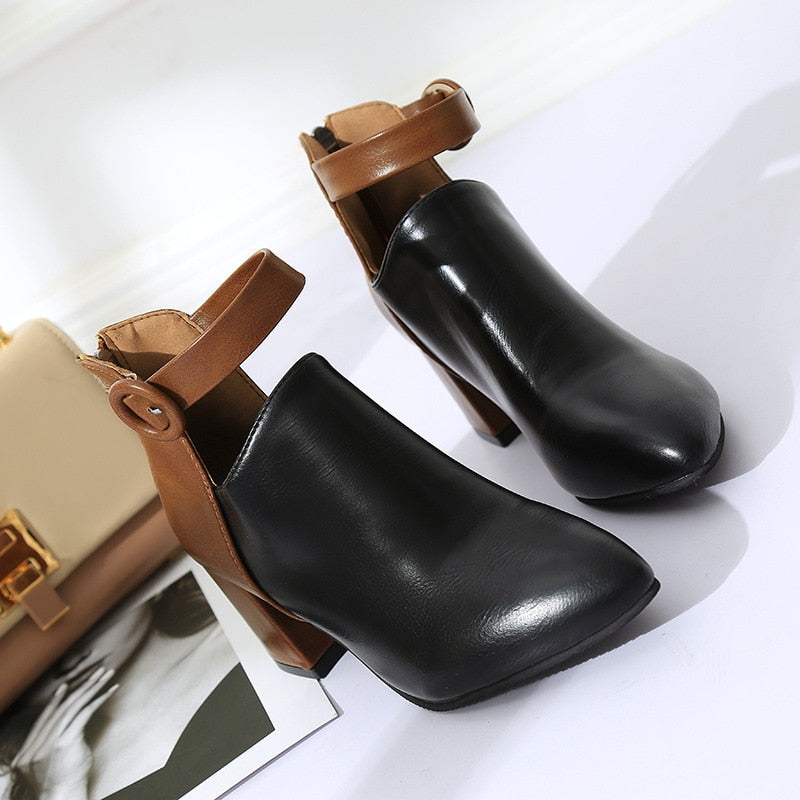 Women High Heel Dress Shoes - Leather Ankle Booties