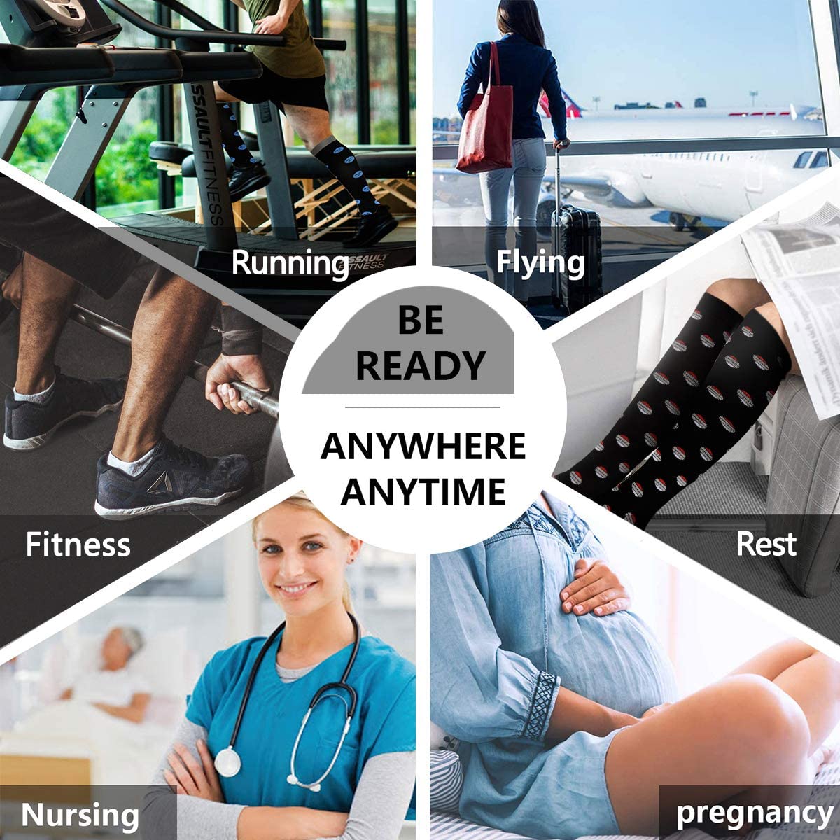 Men's Leg Support Compression Sport Socks, Knee High Running Stretch Stocking