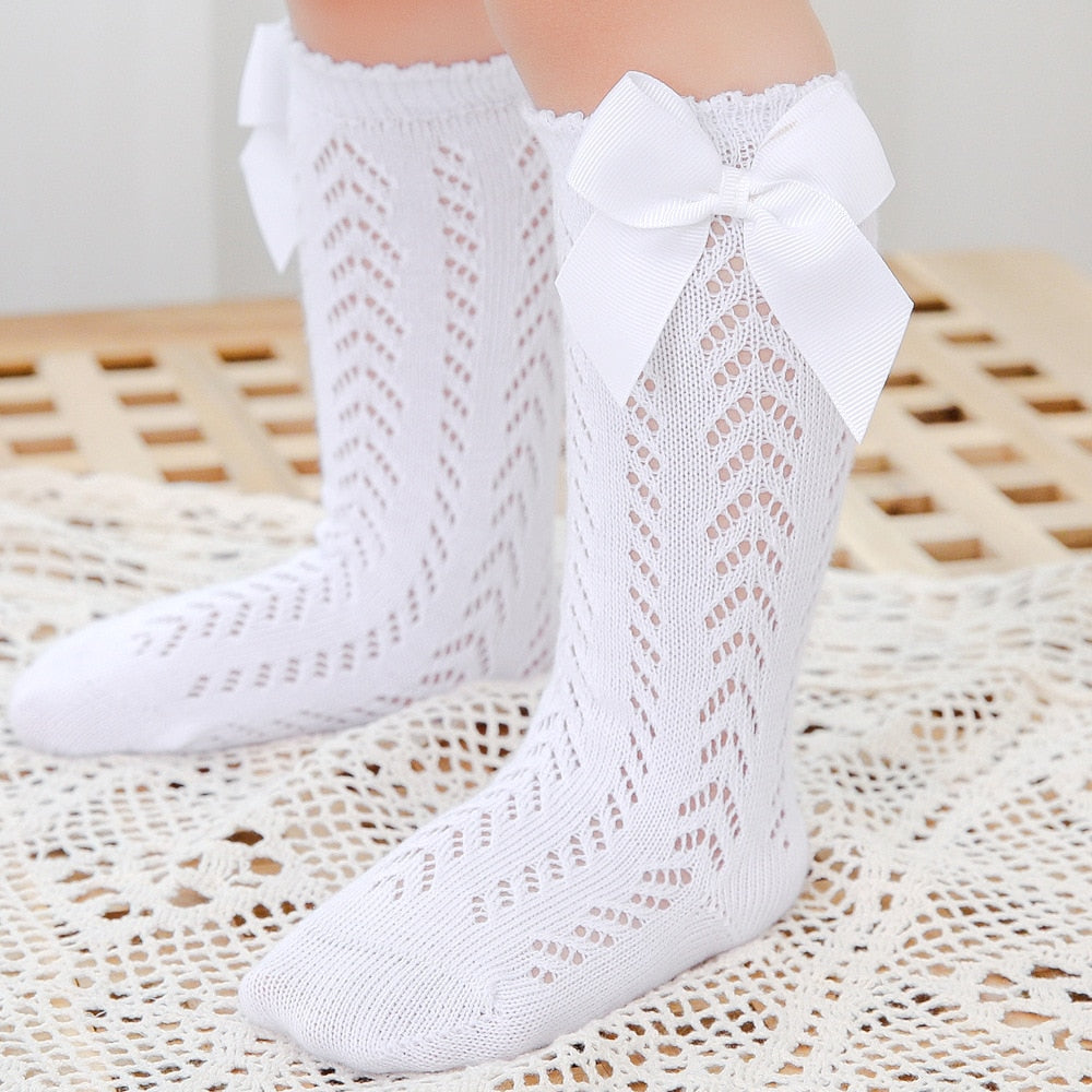 Elegance Baby Bow Knee High Long Sock Soft Cotton Mesh Spanish Style Toddler Socks