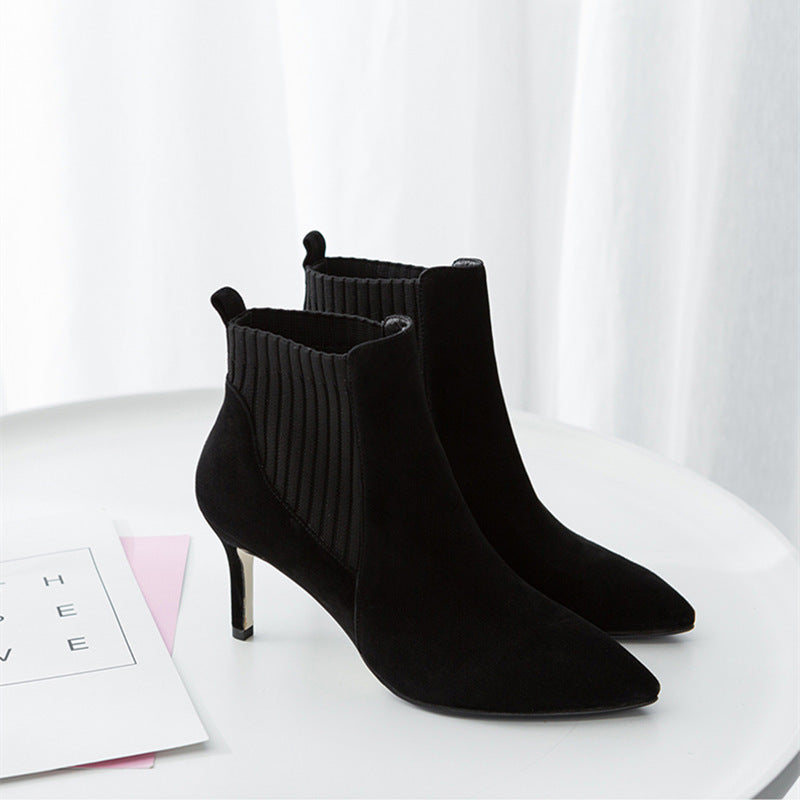 Woman Wool Elastic Slip On Ankle Booties