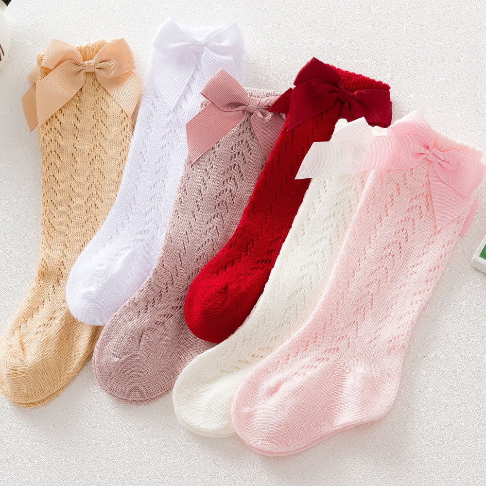Elegance Baby Bow Knee High Long Sock Soft Cotton Mesh Spanish Style Toddler Socks