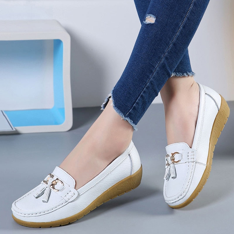 Casual Split Leather Loafer Women Shoes