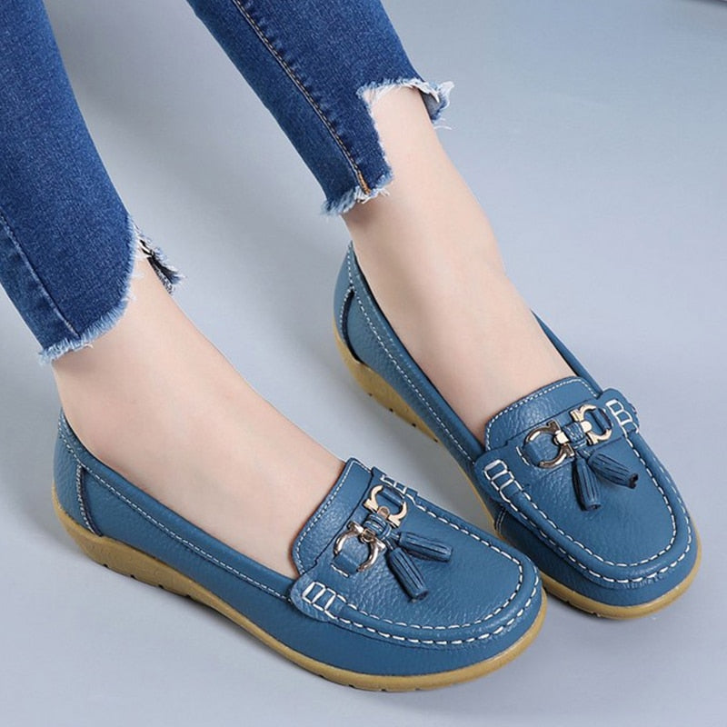 Casual Split Leather Loafer Women Shoes