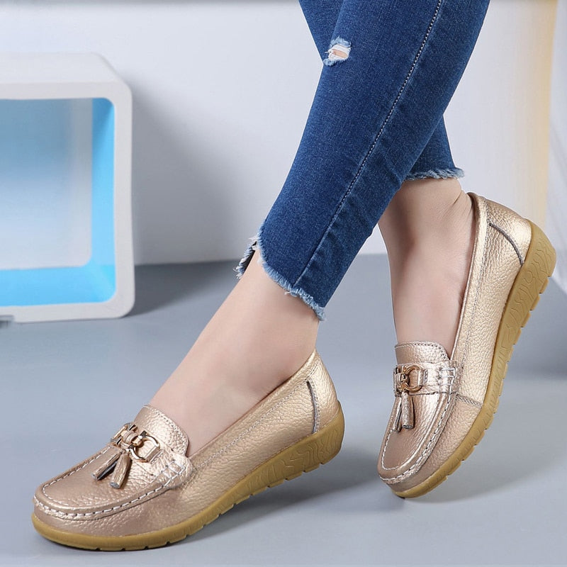 Casual Split Leather Loafer Women Shoes