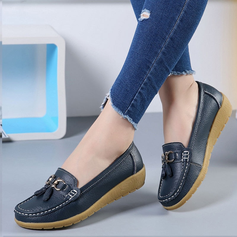Casual Split Leather Loafer Women Shoes
