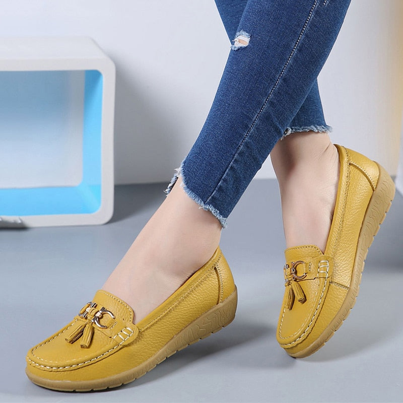 Casual Split Leather Loafer Women Shoes