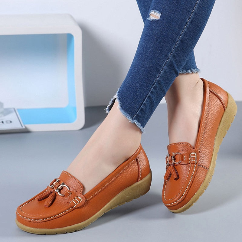 Casual Split Leather Loafer Women Shoes