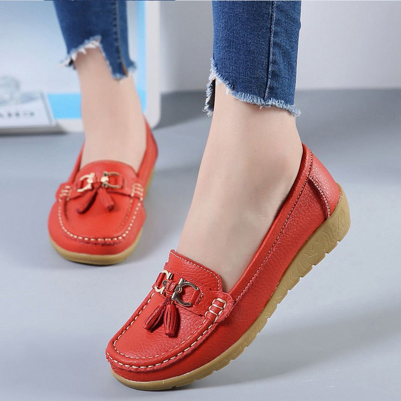 Casual Split Leather Loafer Women Shoes
