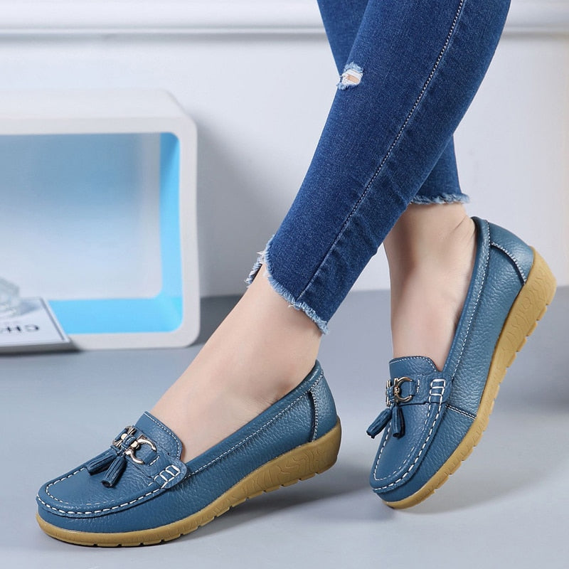 Casual Split Leather Loafer Women Shoes