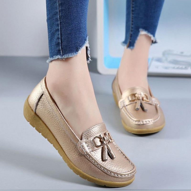 Casual Split Leather Loafer Women Shoes