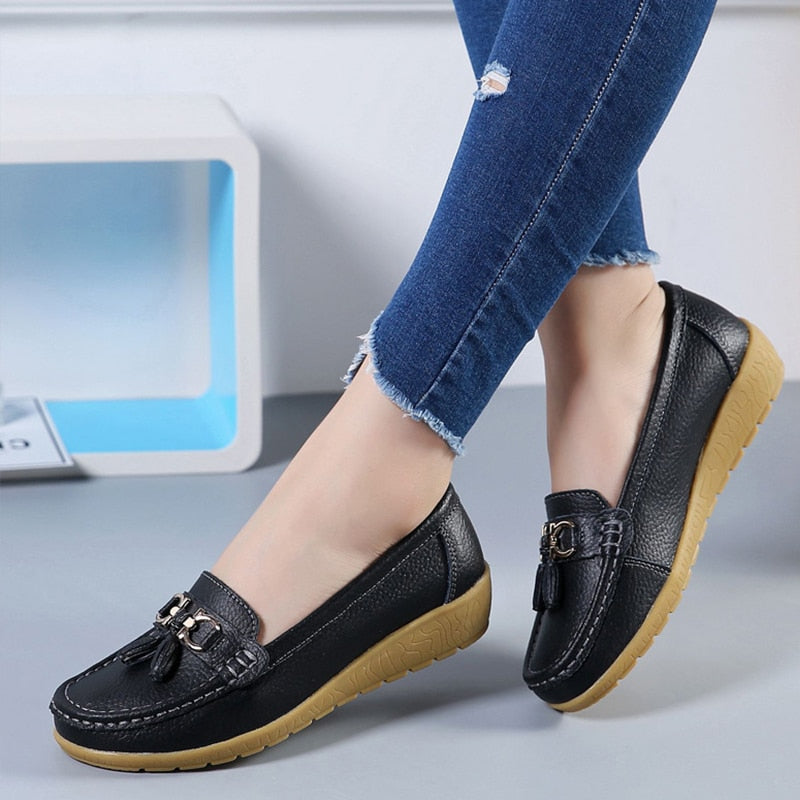 Casual Split Leather Loafer Women Shoes