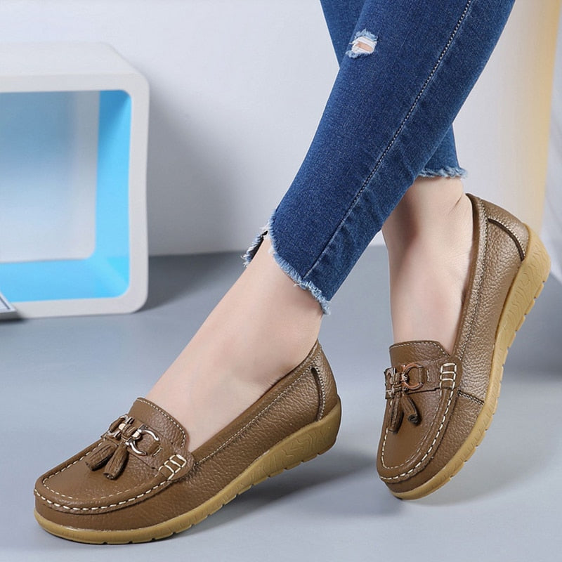 Casual Split Leather Loafer Women Shoes