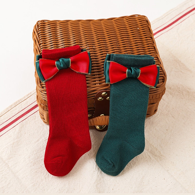 Brand-New Baby Toddlers Knee High Long Sock, Cotton Breathable Big Bowknot Spanish Design Kids Socks