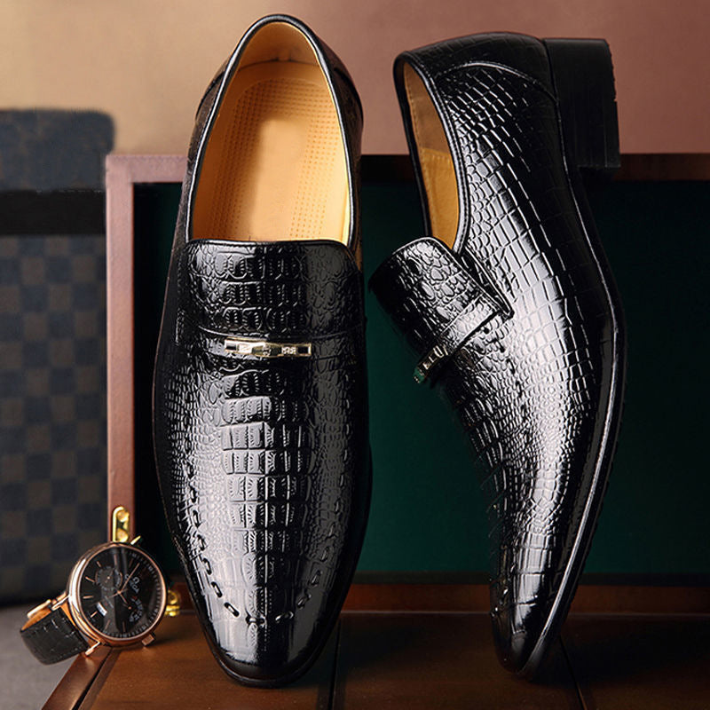 Crocodile Pattern Leather Shoes for Men - Classic Italian Slip-on Dress Shoes