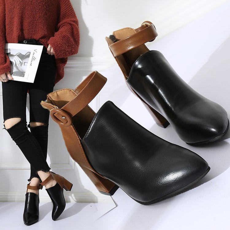 Women High Heel Dress Shoes - Leather Ankle Booties