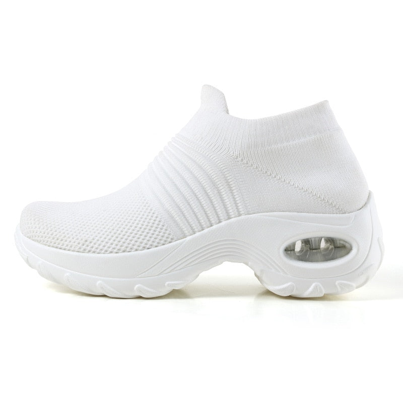 Women Slip-on Sneakers. Breathable, Mesh, Casual, Platform Shoes