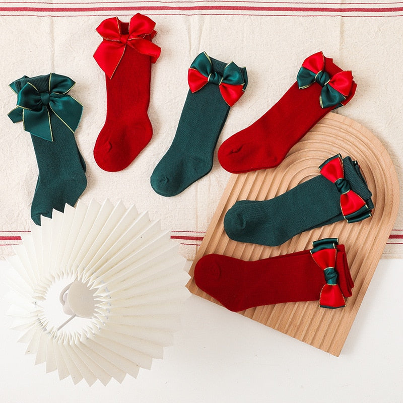 Brand-New Baby Toddlers Knee High Long Sock, Cotton Breathable Big Bowknot Spanish Design Kids Socks