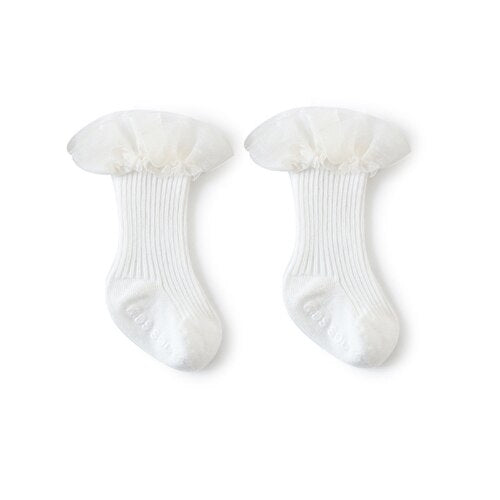 Baby Girls Soft Ruffle Angel Wing Cotton Socks Knee High Leg Warmers Socks