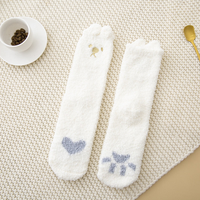Women's Warm Winter Fluffy Microfiber Socks, Animal Design Fuzzy Cozy Sock