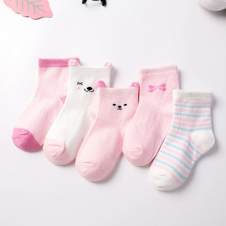 5 Pairs Baby Socks Newborn Cotton Colorful Prints Design Shorty Socks, Unisex