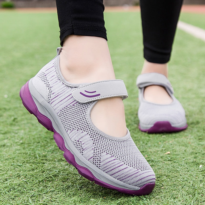 Women Fashion Flat Platform Shoes. Breathable, Mesh, Casual Sneakers
