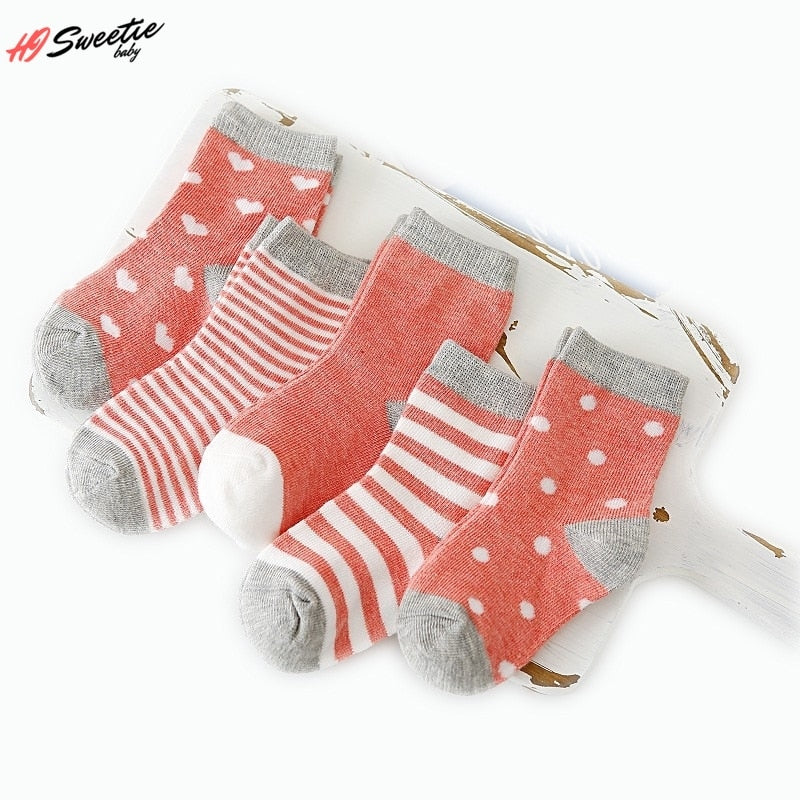 5 Pairs Baby Socks Newborn Cotton Colorful Prints Design Shorty Socks, Unisex