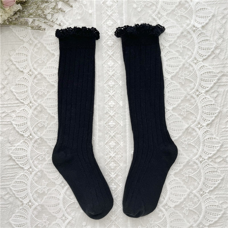Cute Ruffle Kids Girls Long Knee High Soft Cotton Socks