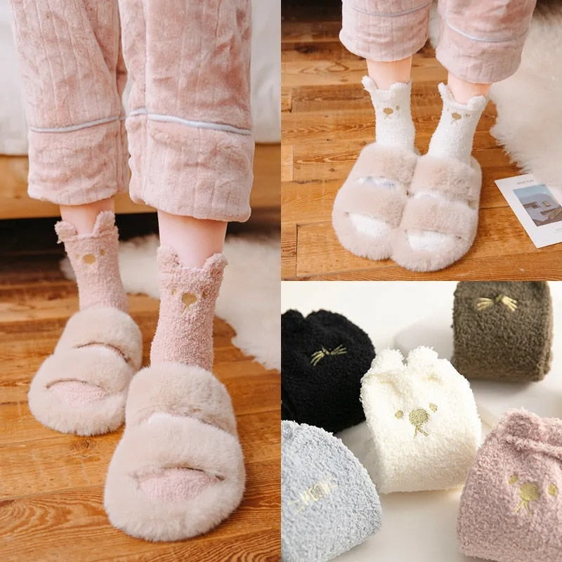 Women's Warm Winter Fluffy Microfiber Socks, Animal Design Fuzzy Cozy Sock