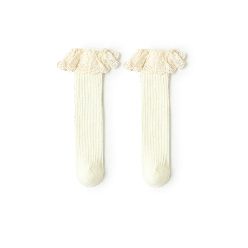 Children Leg Warmer Knee High Cotton Socks With Flower Ruffle Design