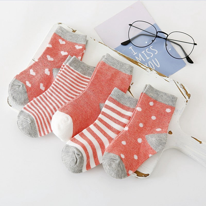 5 Pairs Baby Socks Newborn Cotton Colorful Prints Design Shorty Socks, Unisex