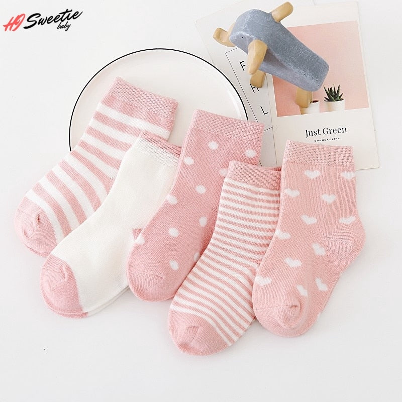 5 Pairs Baby Socks Newborn Cotton Colorful Prints Design Shorty Socks, Unisex