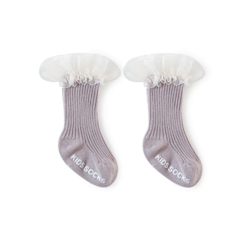 Baby Girls Soft Ruffle Angel Wing Cotton Socks Knee High Leg Warmers Socks