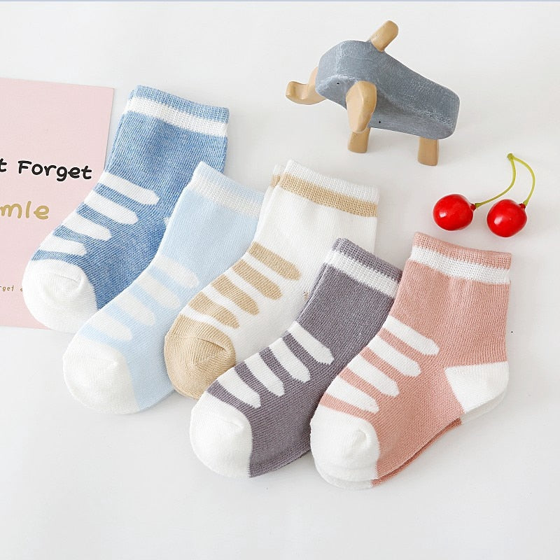 5 Pairs Baby Socks Newborn Cotton Colorful Prints Design Shorty Socks, Unisex