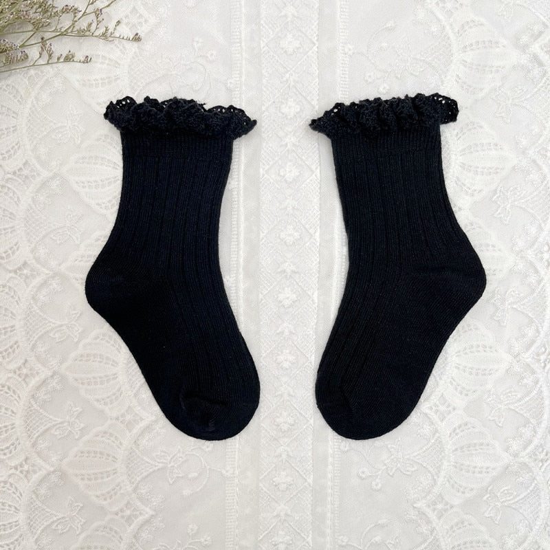 Cute Ruffle Kids Girls Long Knee High Soft Cotton Socks